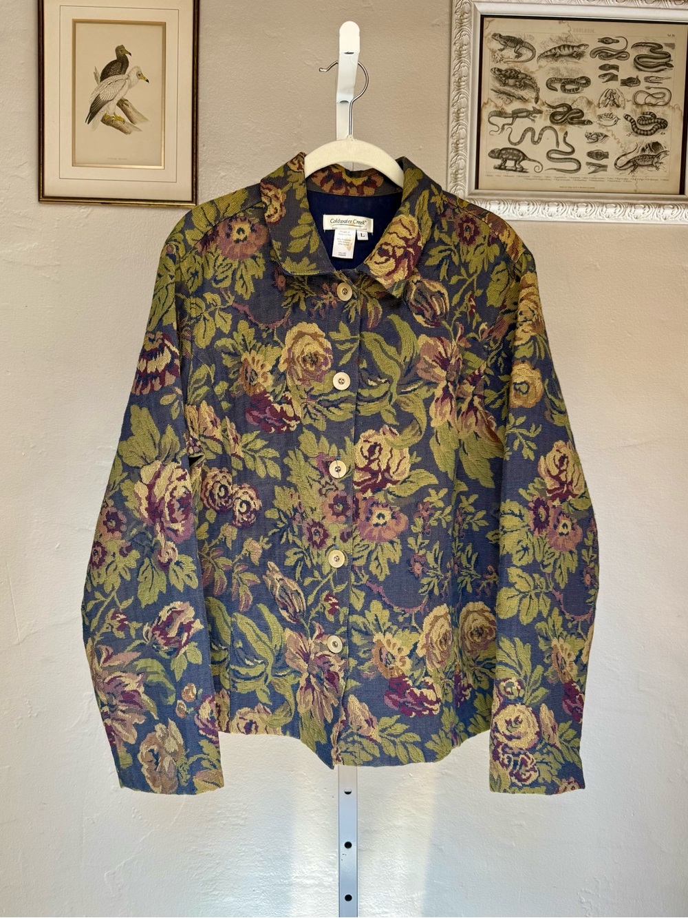 Vintage Floral Tapestry Coldwater Creek Button-Front Shirt Jacket Large